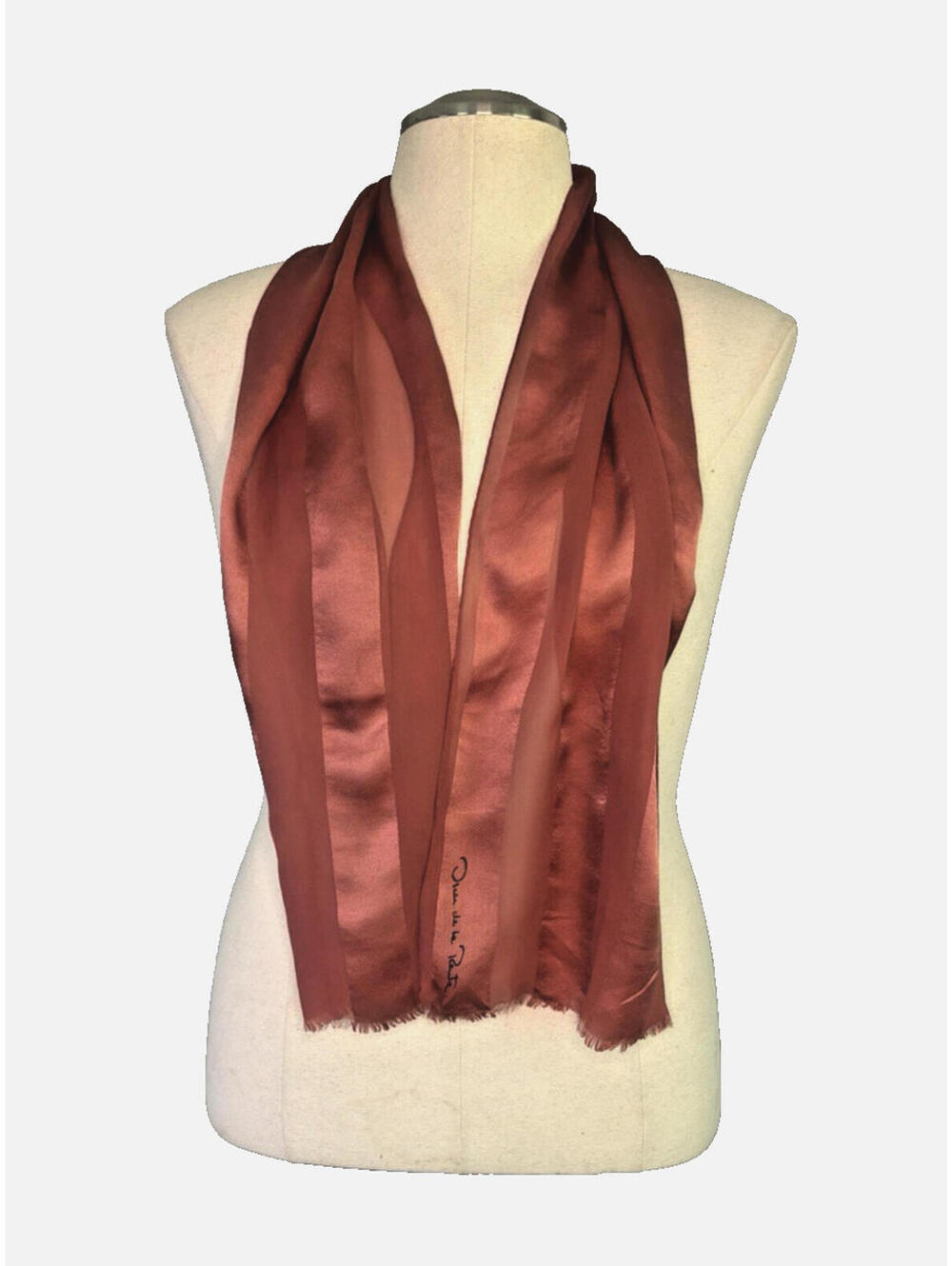 Vintage 1980's Oscar de la Renta Signed Silk Scarf Terra Cotta 12.5"x52" EUC